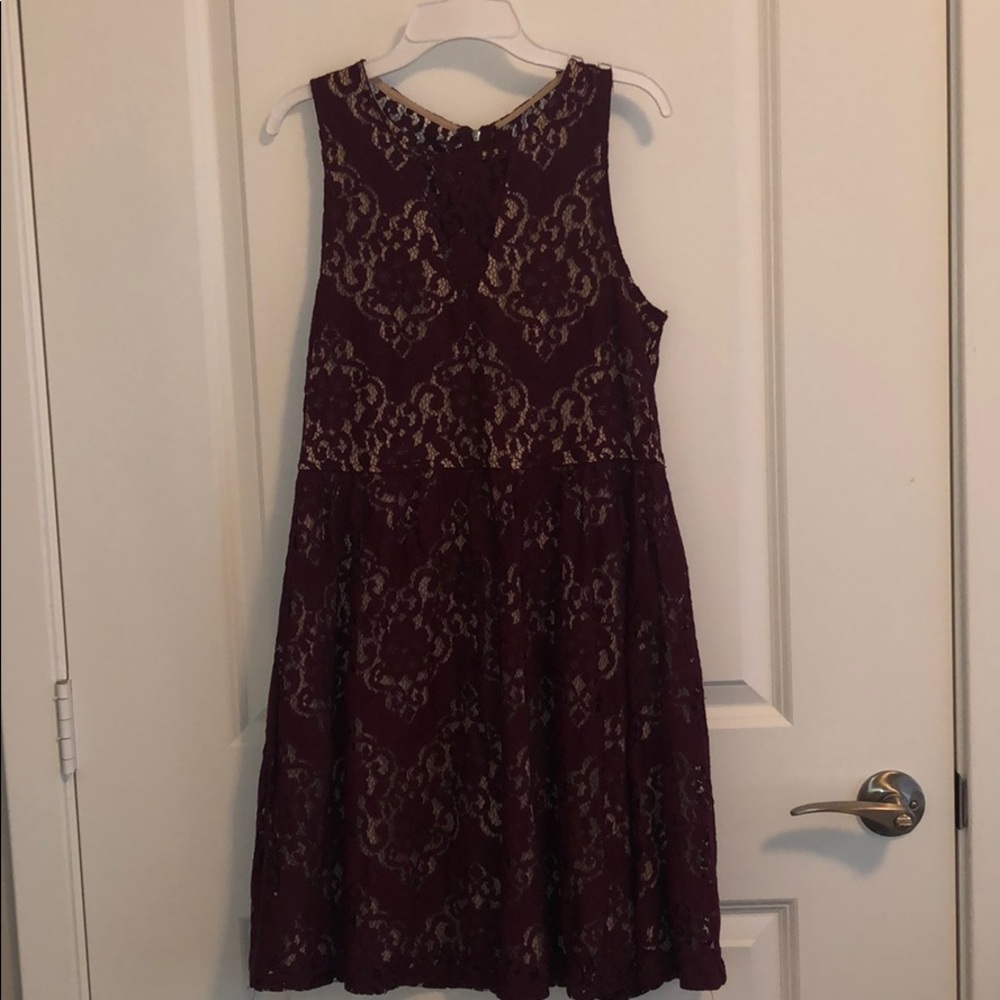 Burgundy/Nude Lace Mini Dress